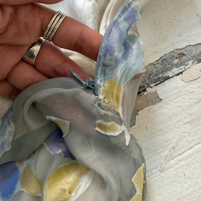 Italian Vintage Silk Devoré Floral Midi Skirt