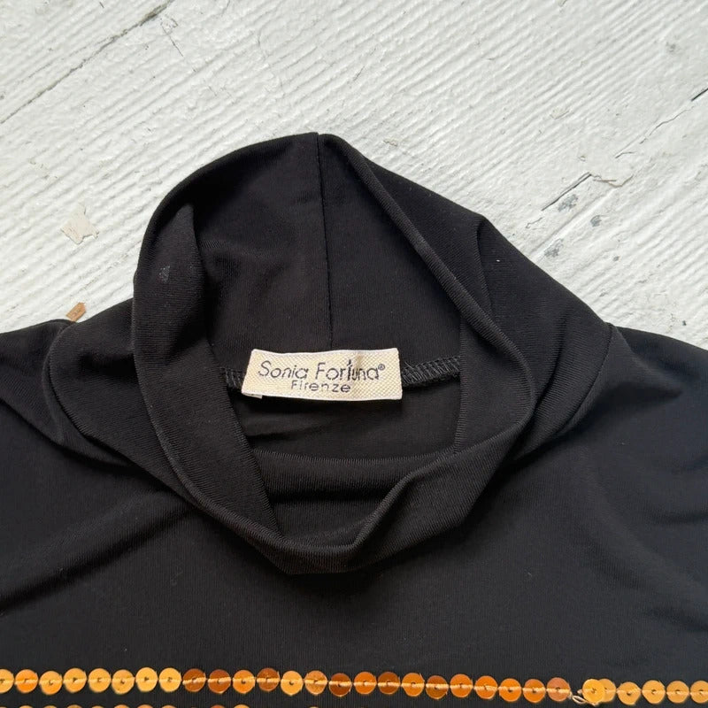 2000's Gold Sequin High Neck Top