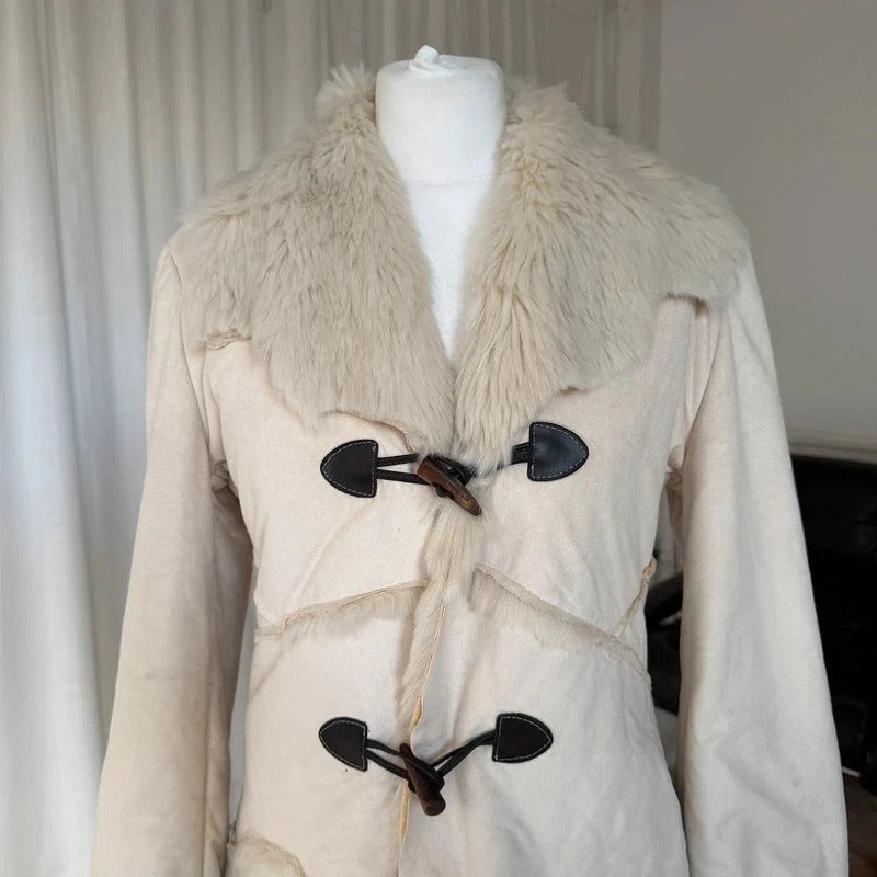 2000s Cream Faux Suede & Faux Fur Coat
