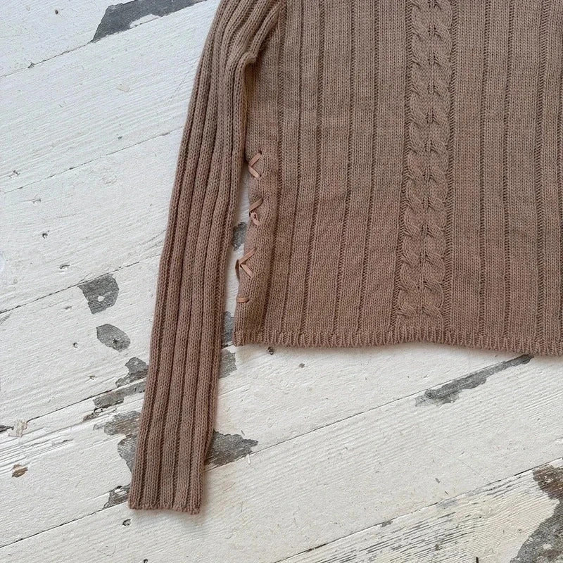 Beige Wool Knit Rollneck Jumper