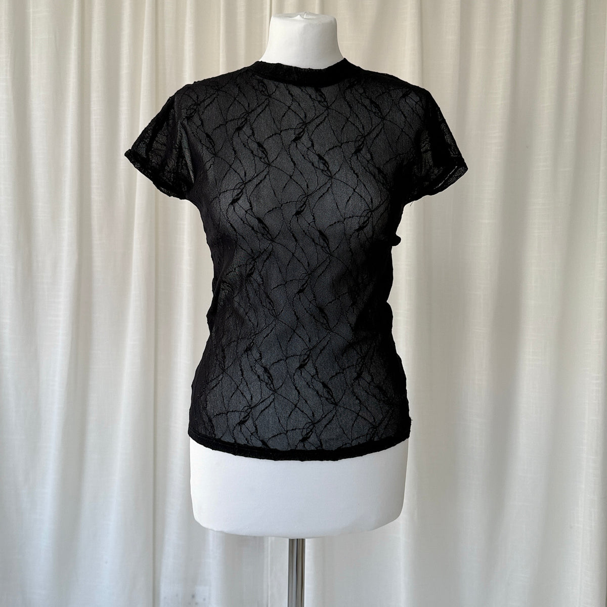 Black Sheer Short-sleeve Top