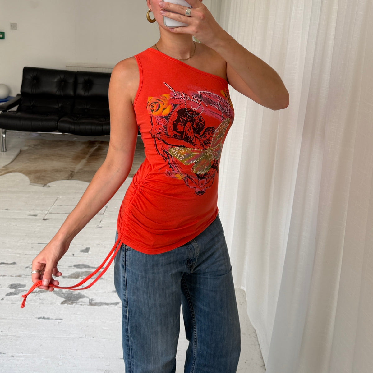 One Shoulder Graphic Top