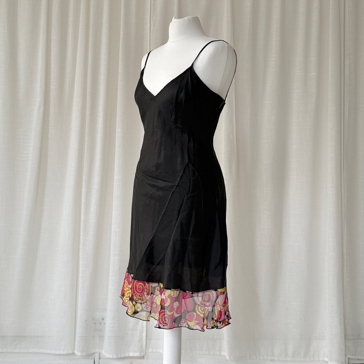 Black Silk Trim Slip Dress