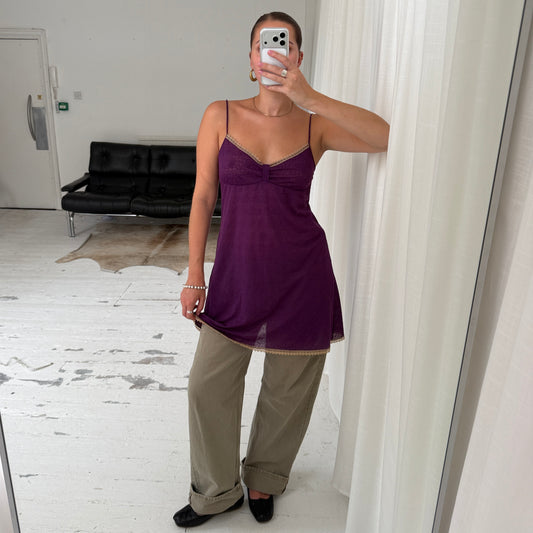 Purple Lace Trim Slip Dress