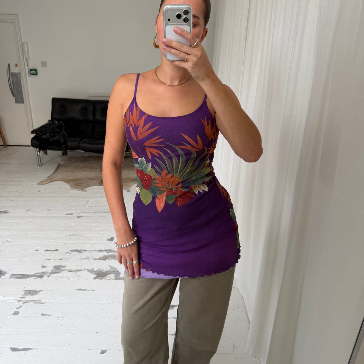 Purple Floral Mesh Mini Dress