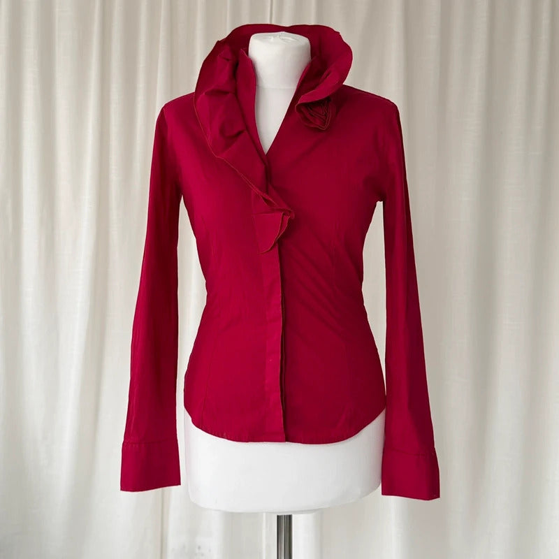 Red Nara Camicie Ruffle Collar Shirt