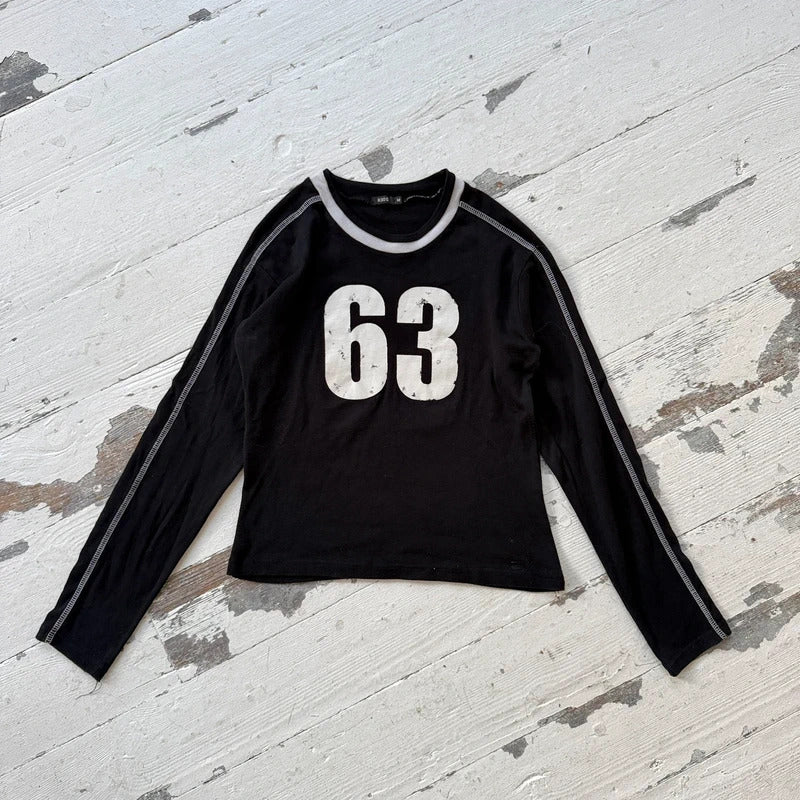2000s Number Motif Long Sleeve Baby Tee