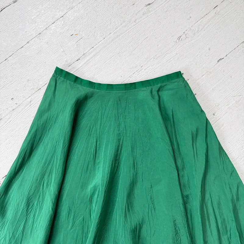 Green Silk Midi Skirt