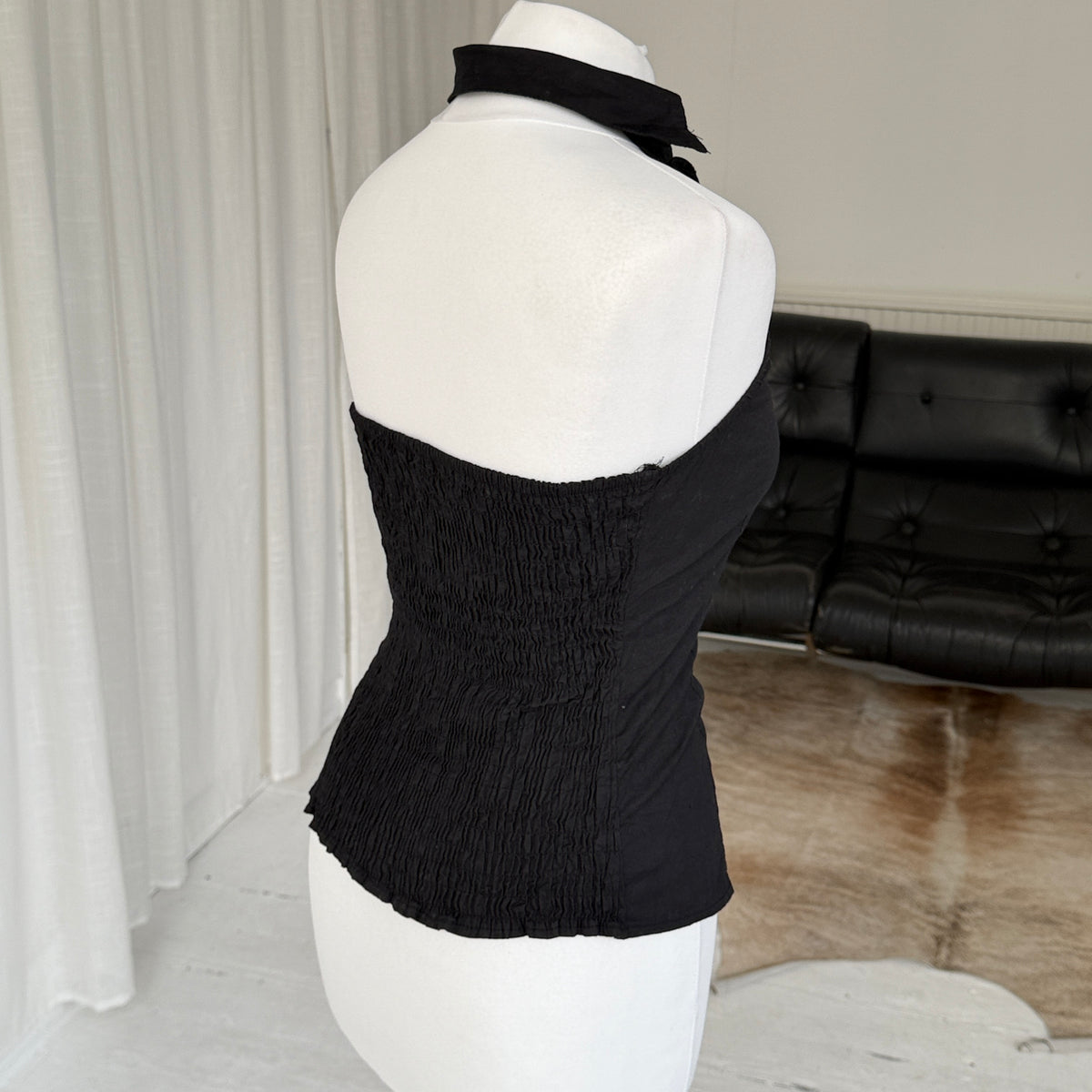 Black Ruffle Halterneck Top