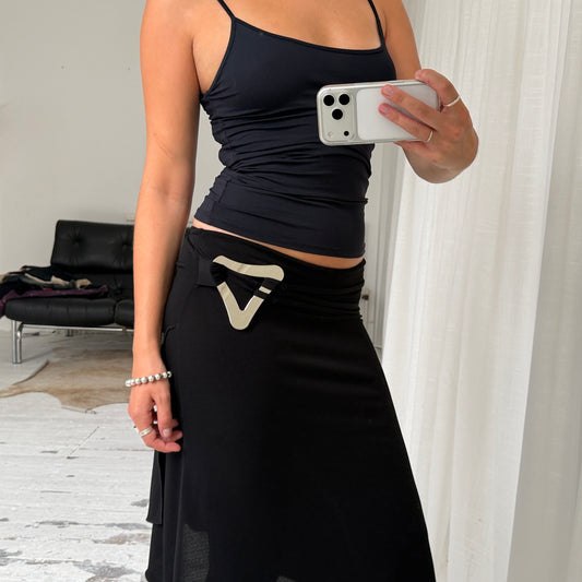 Black Silver Hardware Midi Skirt