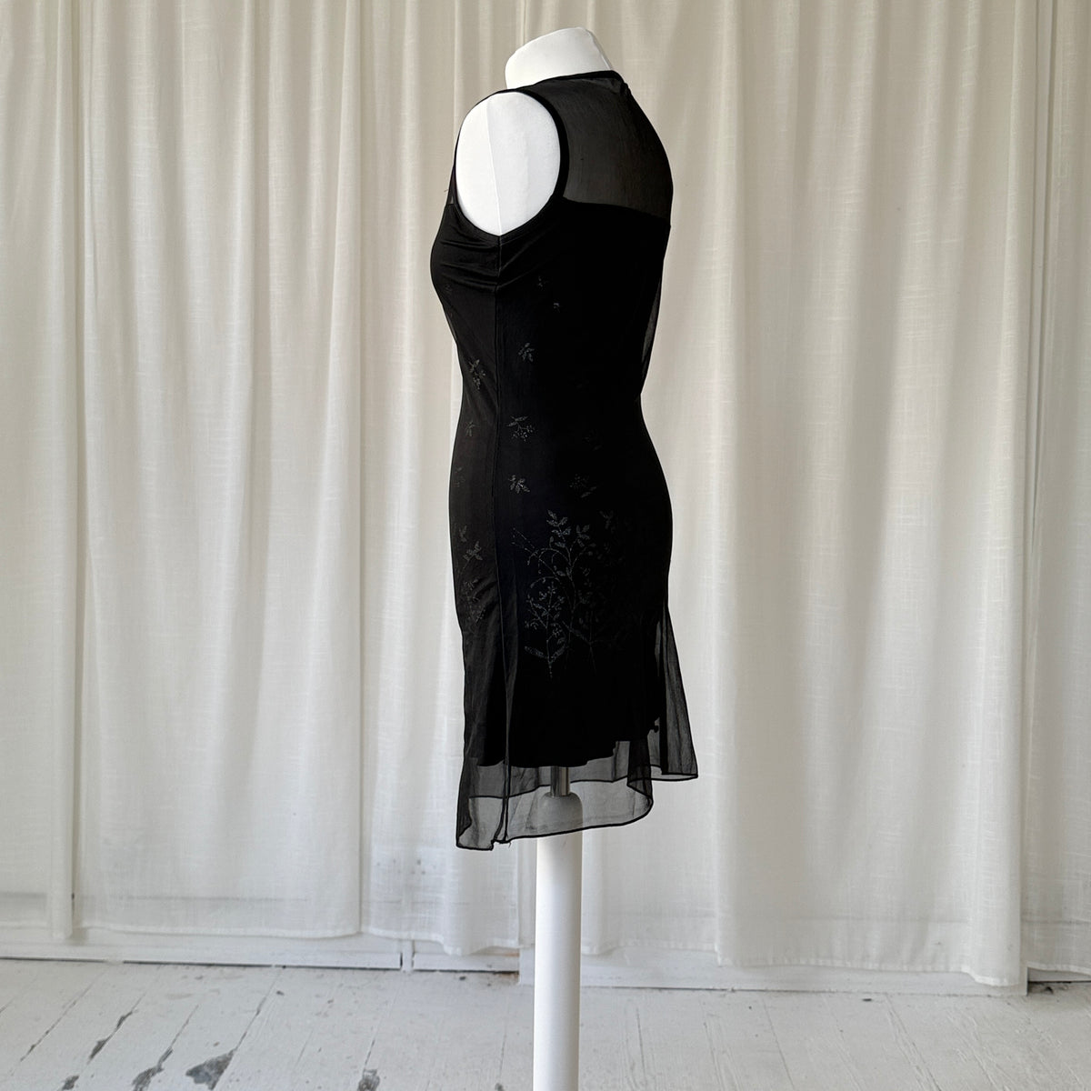 Black Mesh Overlay Mini Dress
