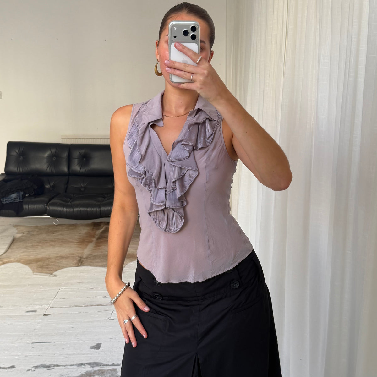 Silk Ruffle Sleeveless Blouse