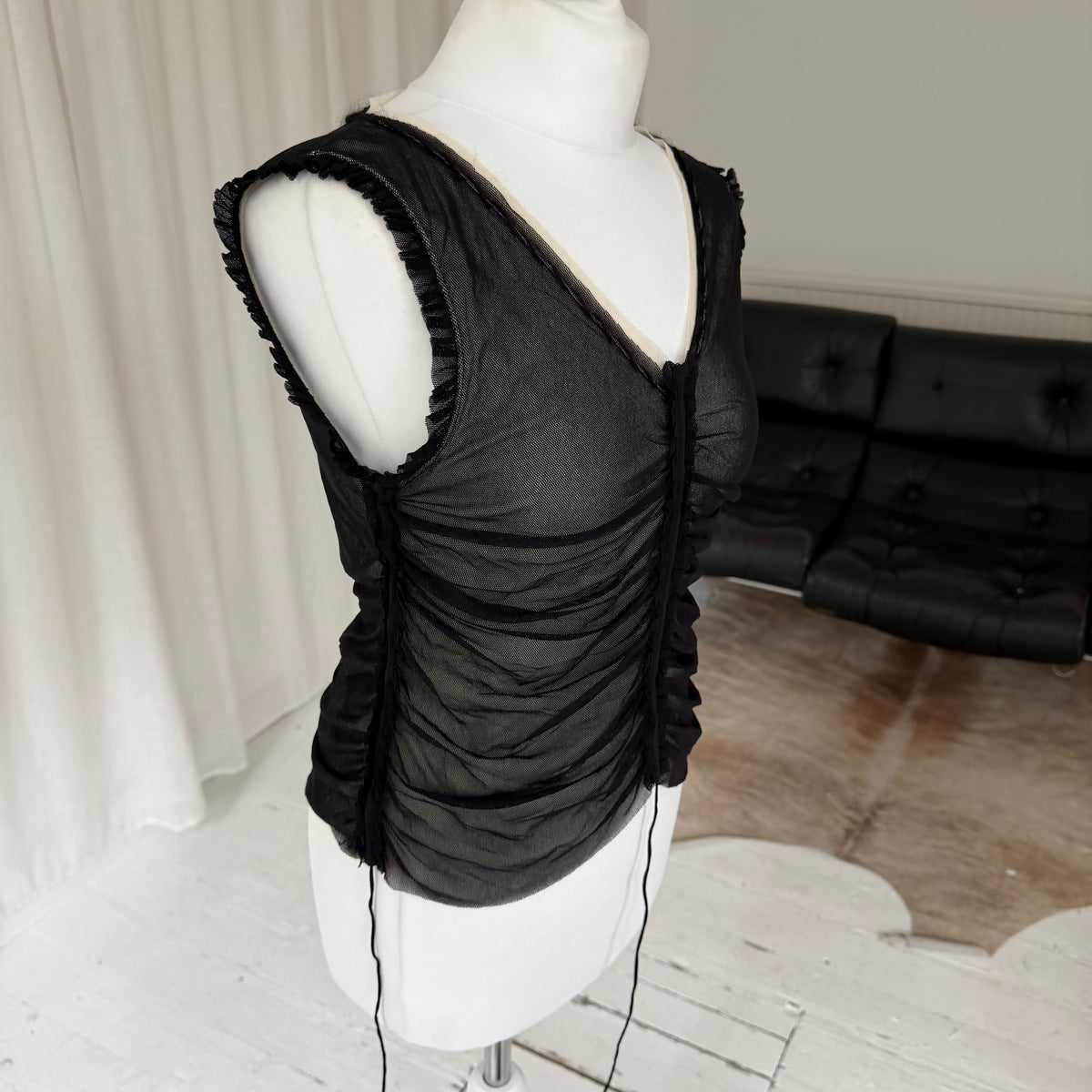 2000s Ruched Layered Mesh Top