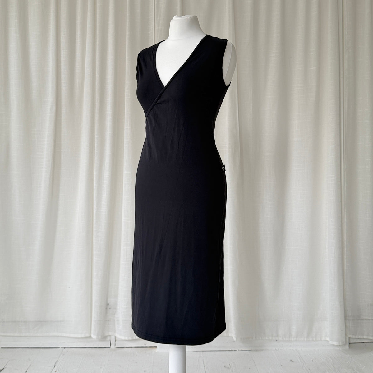 90s Calvin Klein Black Wrap Midi Dress