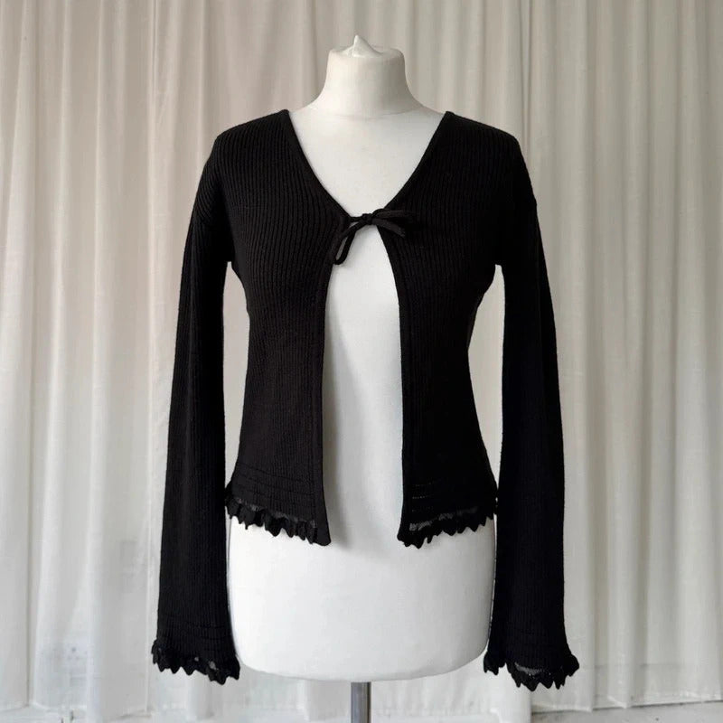 Black Ribbed Tie Cardigan