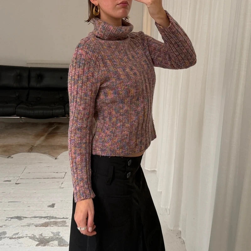 Multicolour Space Dye Wool Rollneck Jumper