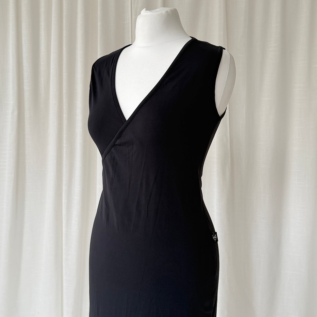 90s Calvin Klein Black Wrap Midi Dress