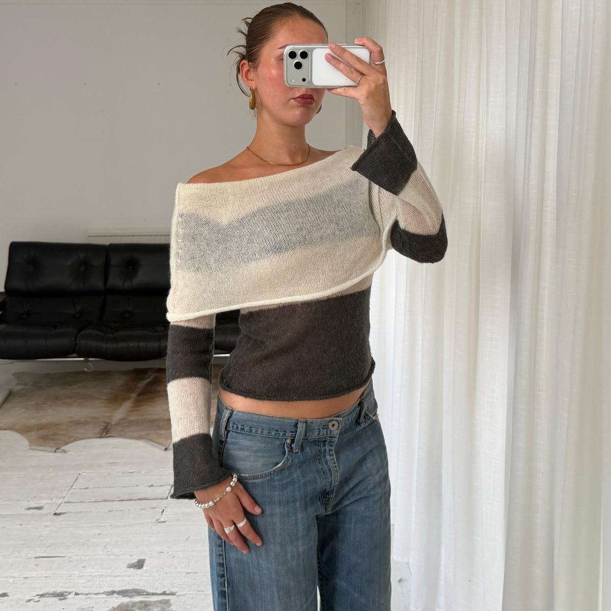 Mohair Striped Bardot Knit Jumper