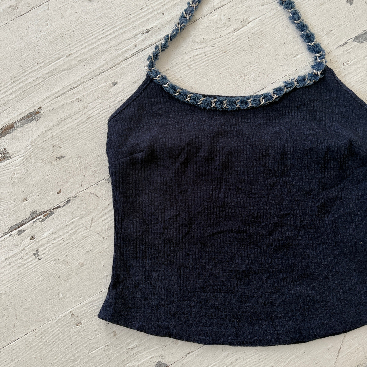 90s Blue Knit Halterneck Top