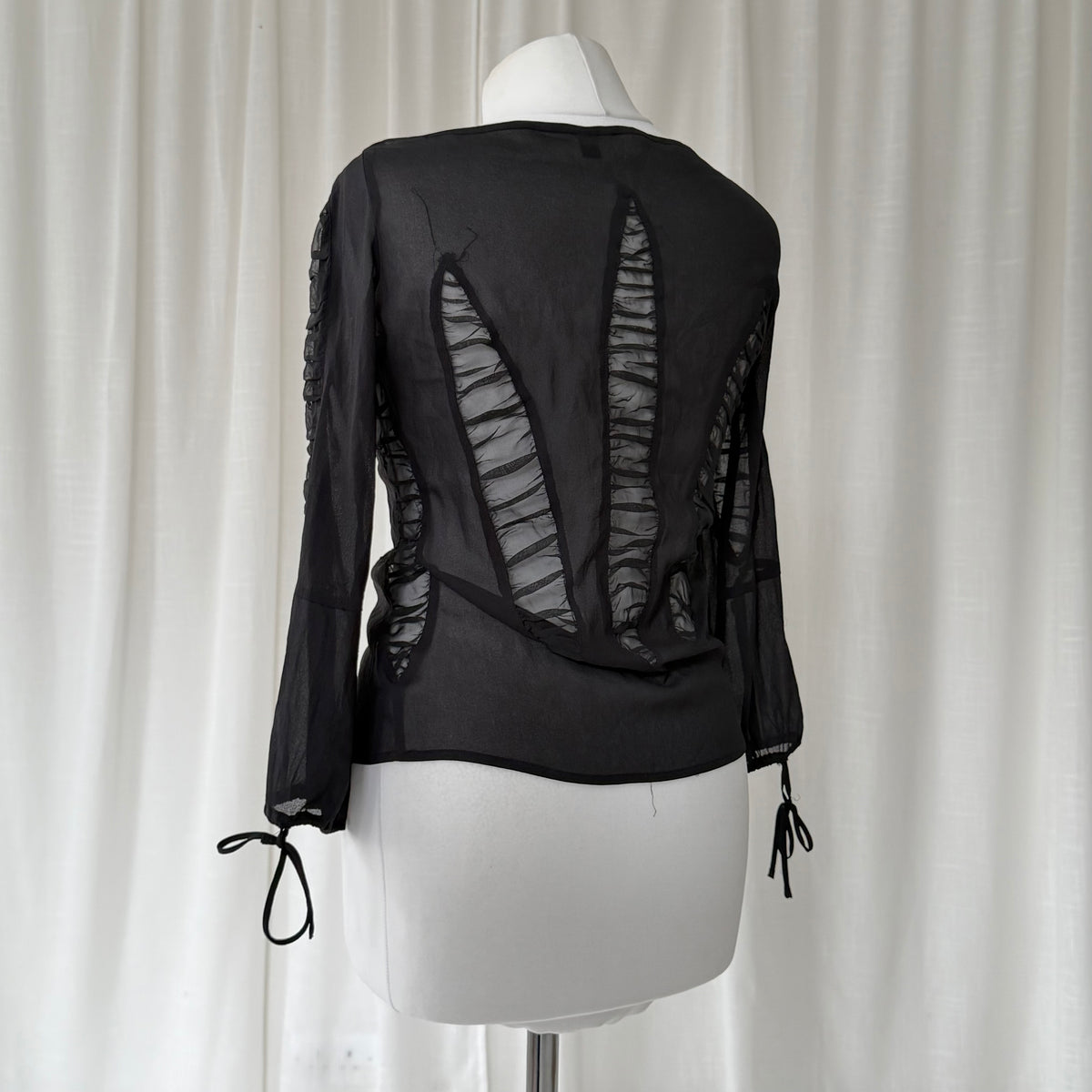 Black Ruched Sheer Mesh Top