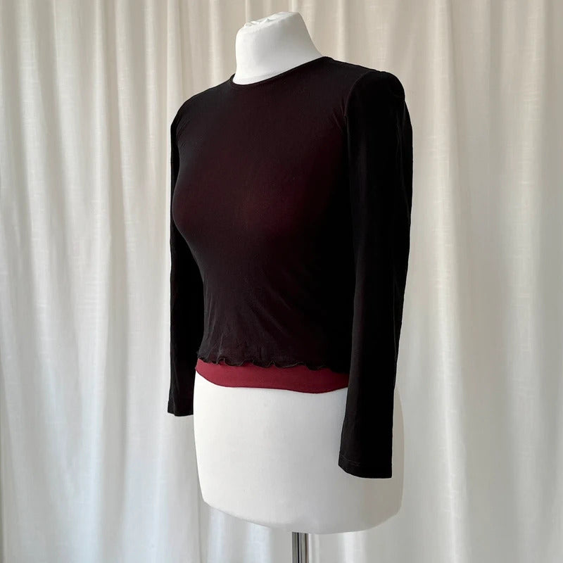 Black Layered Mesh Long Sleeve Top