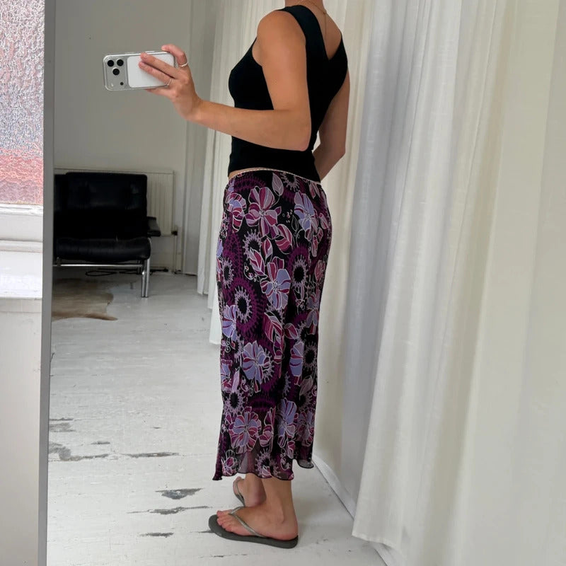 Vintage Y2K Floral Mesh Maxi Skirt