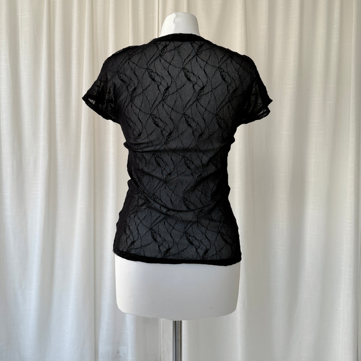Black Sheer Short-sleeve Top