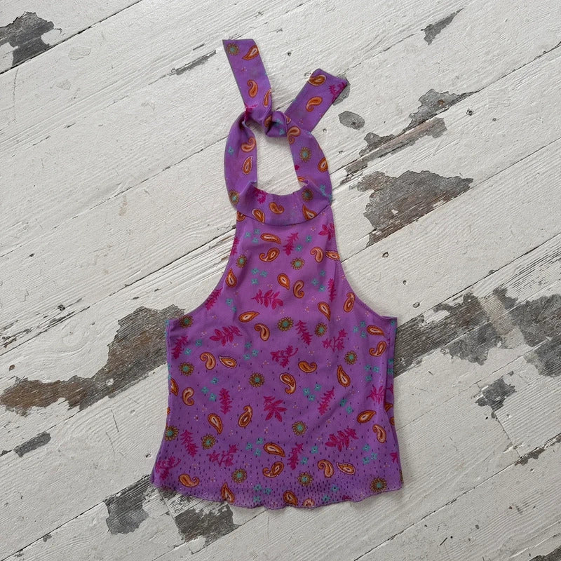 Italian Vintage Lilac Paisley Mesh Halterneck Top