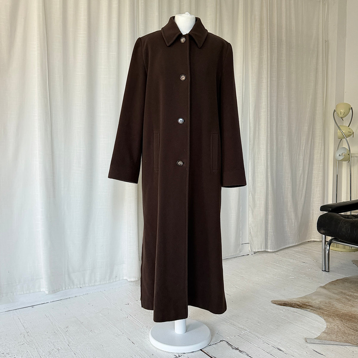 Brown Wool & Cashmere Full Length Coat