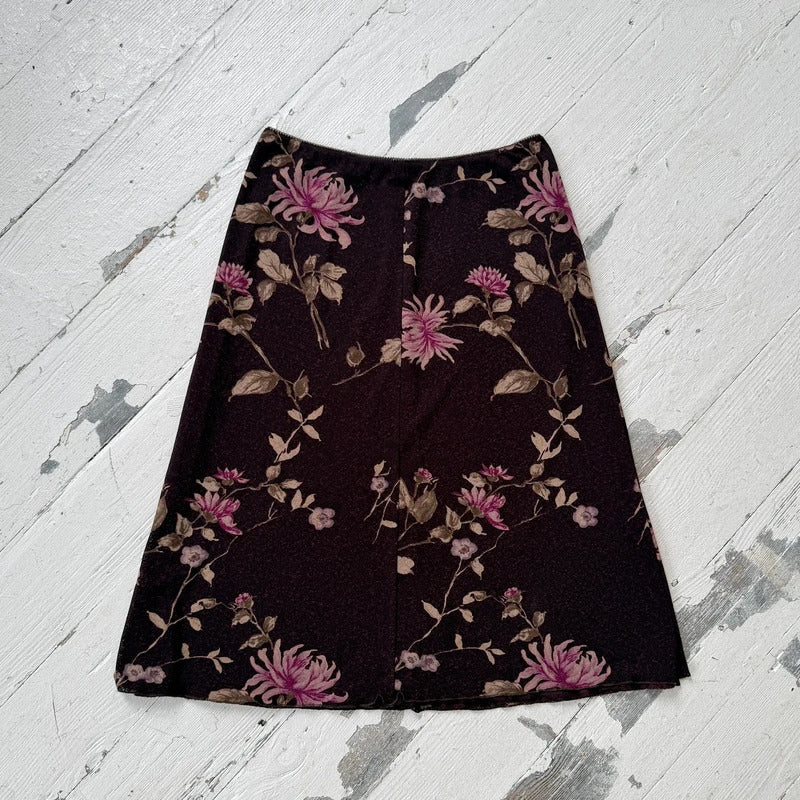Purple Floral Mesh Midi Skirt