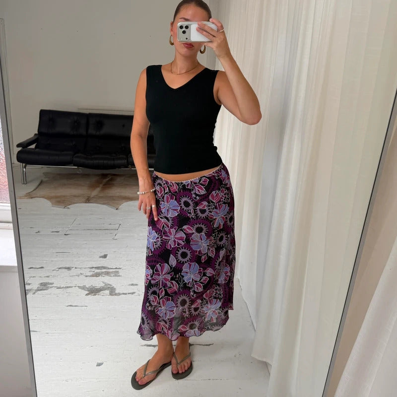 Vintage Y2K Floral Mesh Maxi Skirt