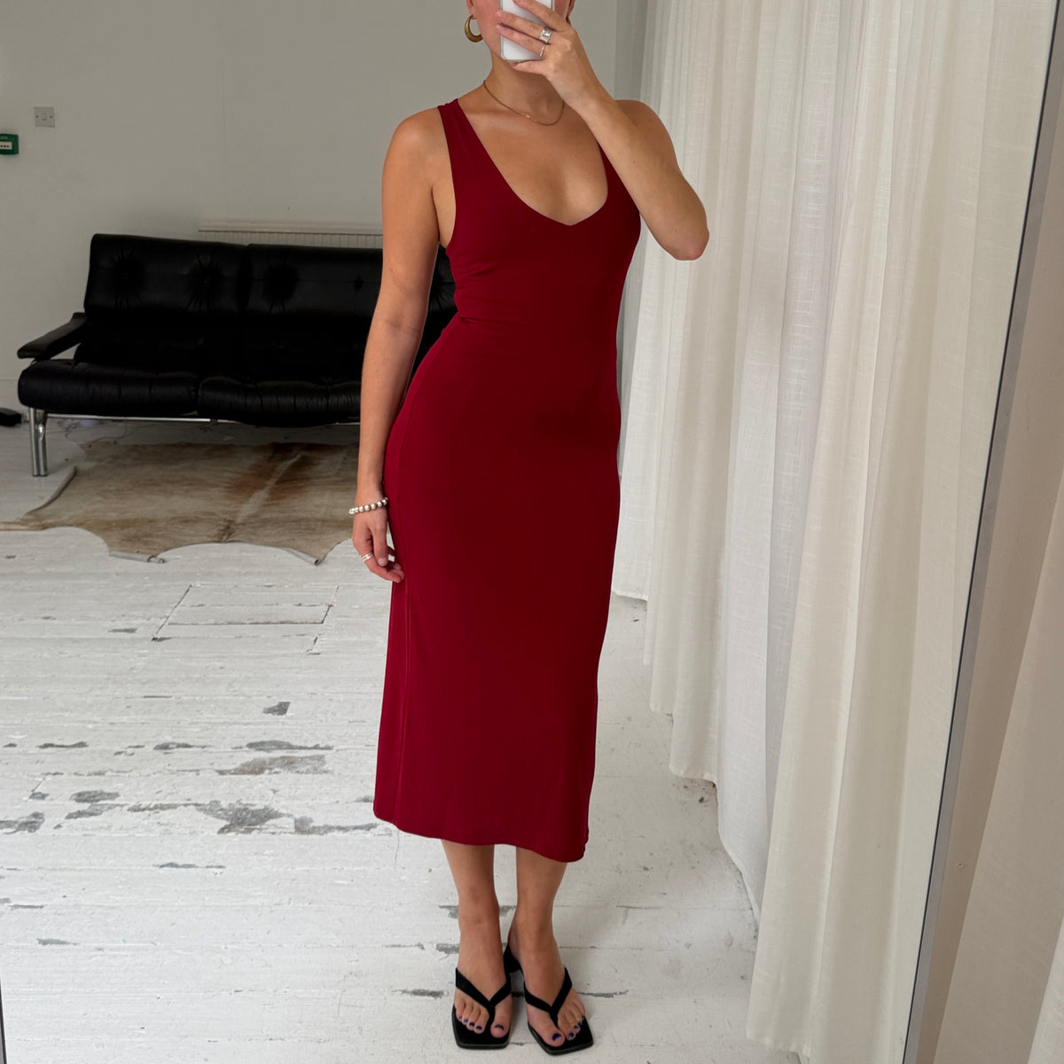 Burgundy Lace-Up Maxi Dress