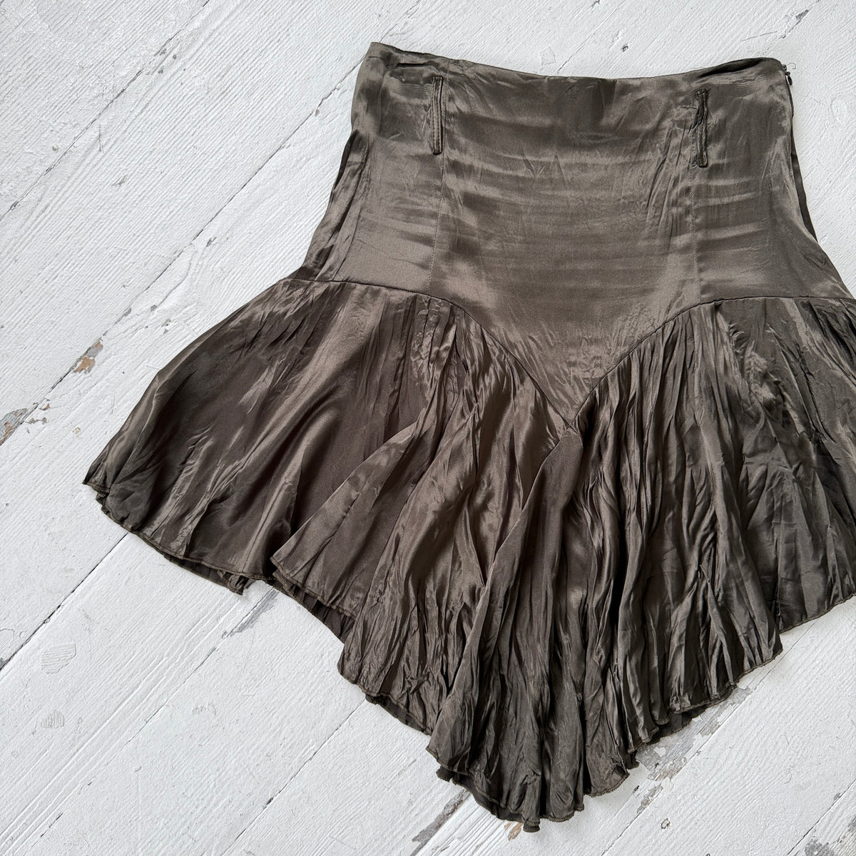 Pleated Asymmetrical Satin Skirt