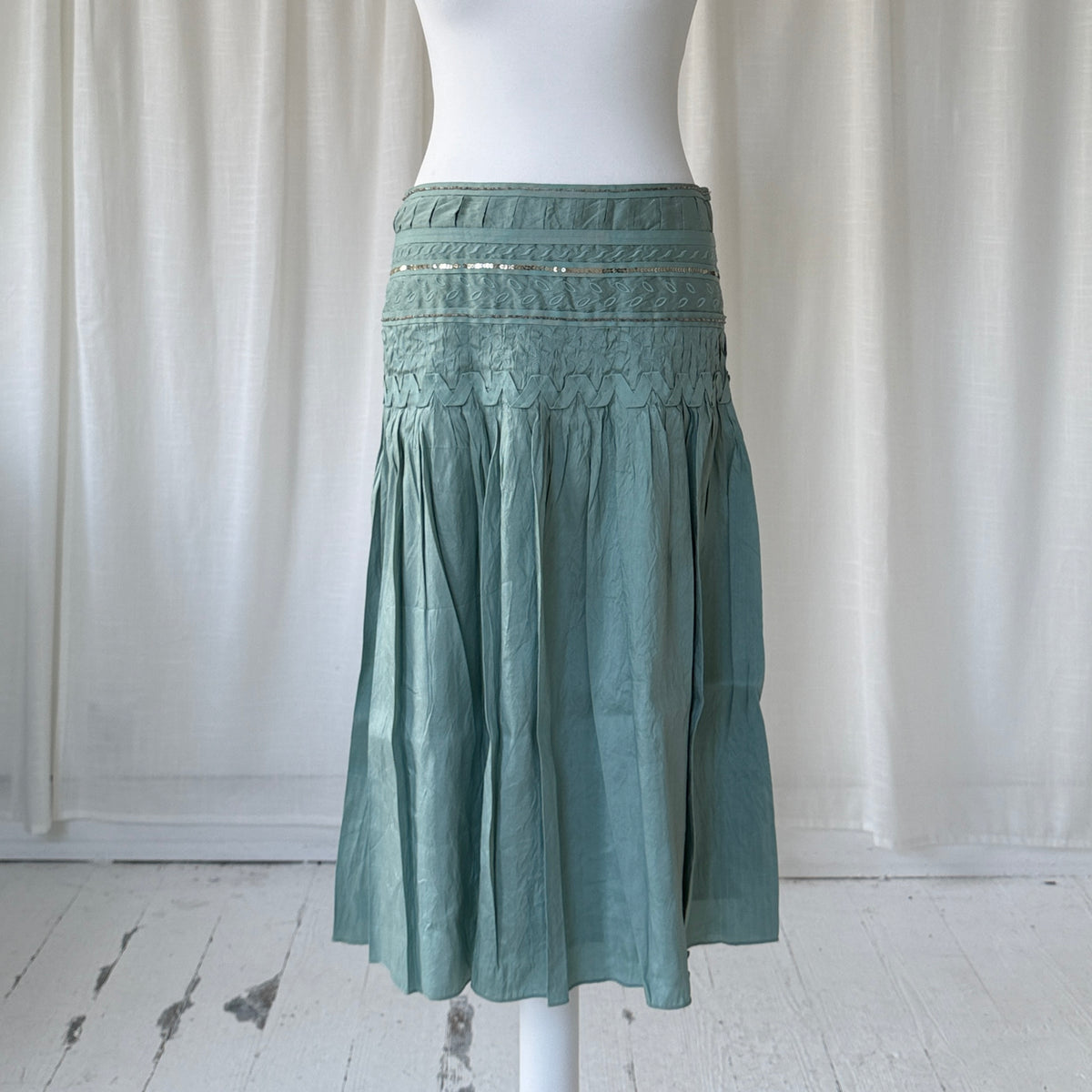 Light Blue Pleated Silk Skirt