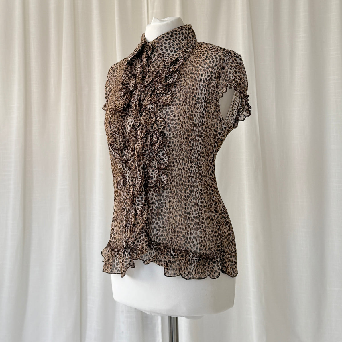 Silk Blend Leopard Ruffle Blouse