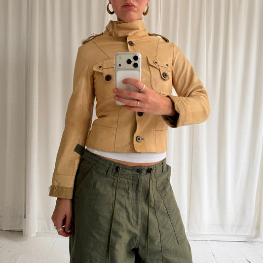 Beige Leather & Linen Jacket