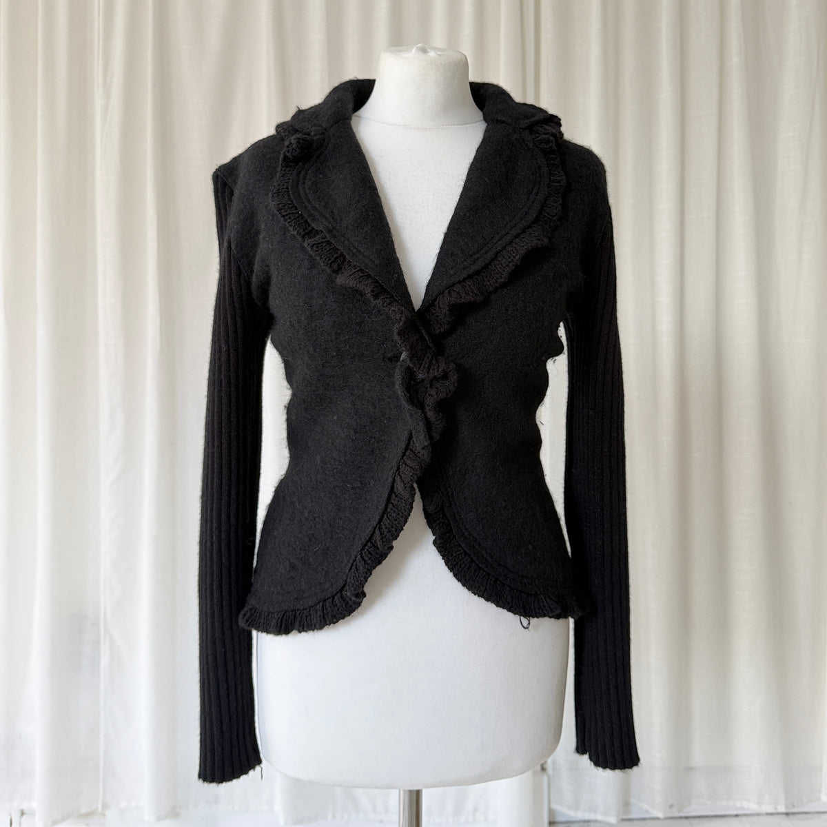 Vintage Black Ruffle Wool Knit Cardigan