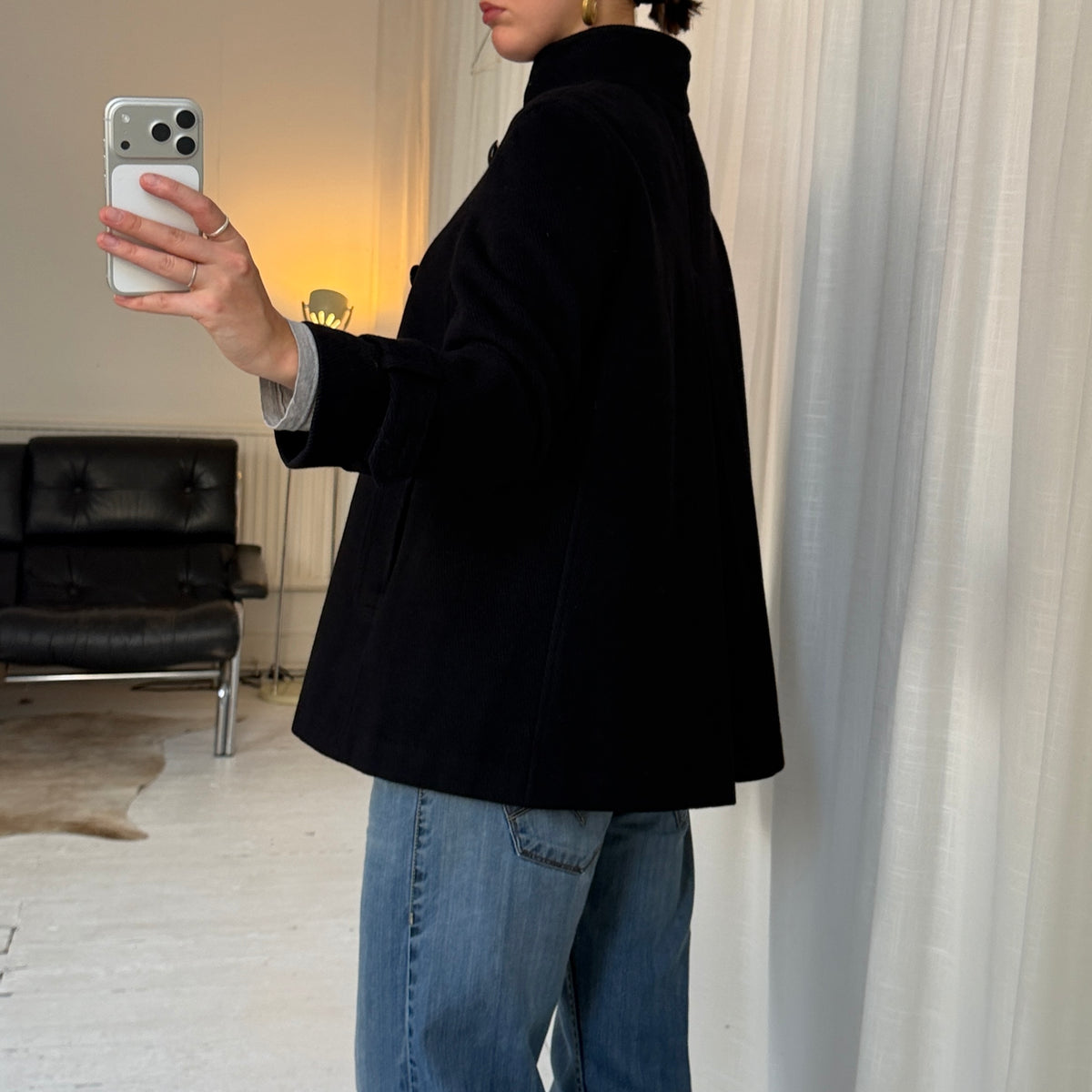 Jaeger Angora Wool Funnel Neck Peacoat
