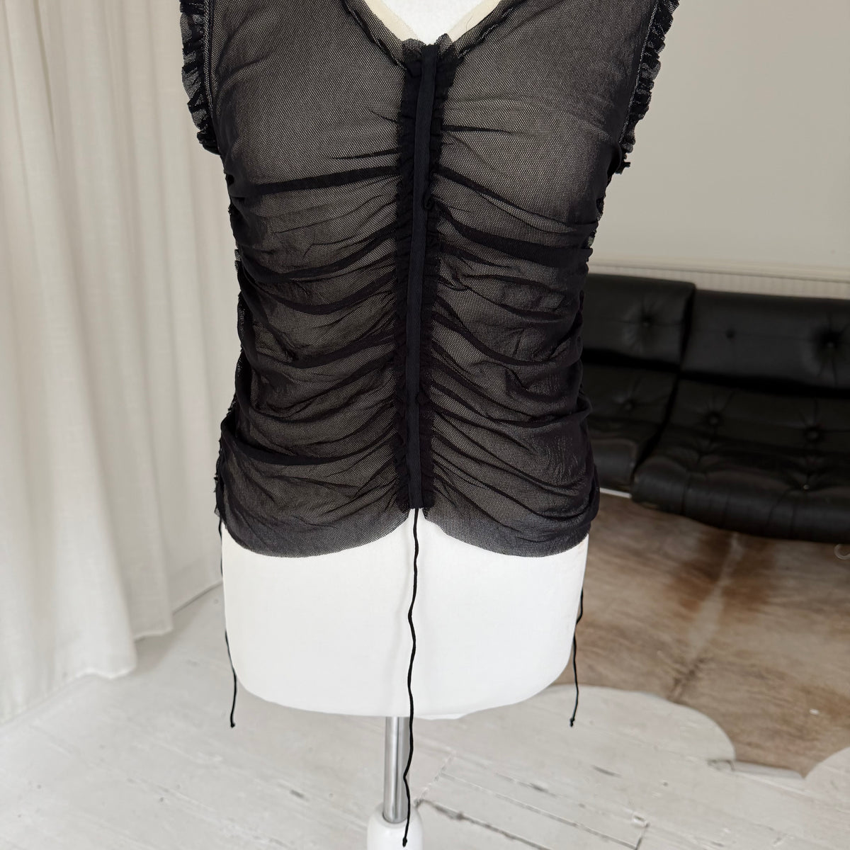2000s Ruched Layered Mesh Top
