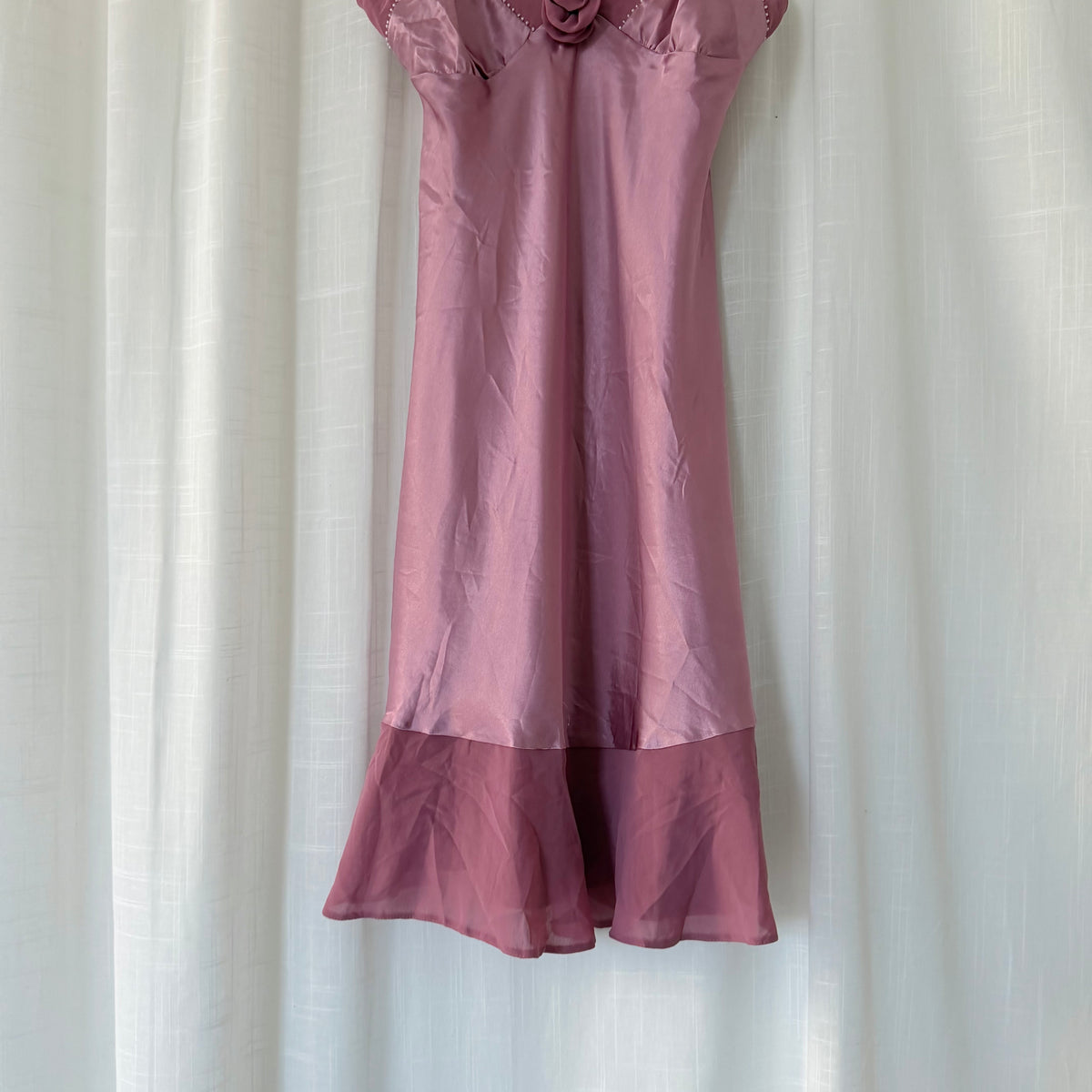 Pink Satin Rosette Mini Slip Dress
