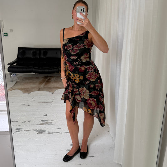 Floral One Shoulder Asymmetric Dress