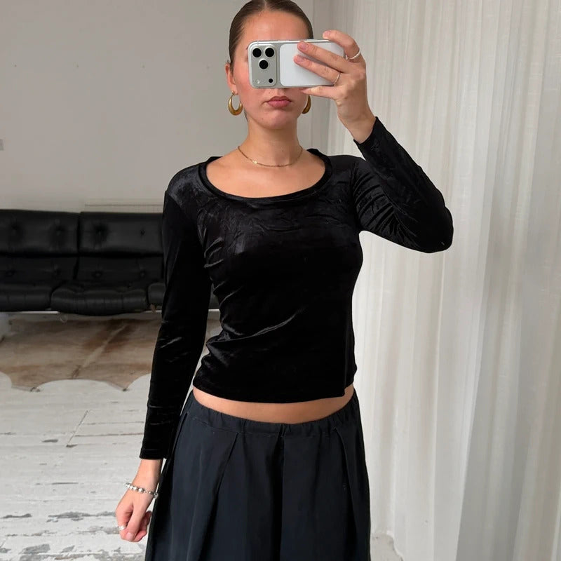 Italian Vintage Black Velvet Top