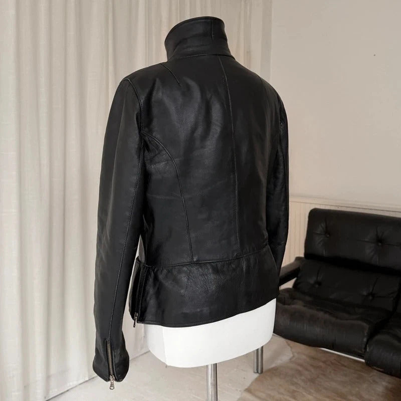 Italian Vintage Black Leather Biker Jacket