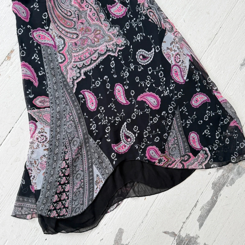 Paisley Patchwork Asymmetric Midi Skirt
