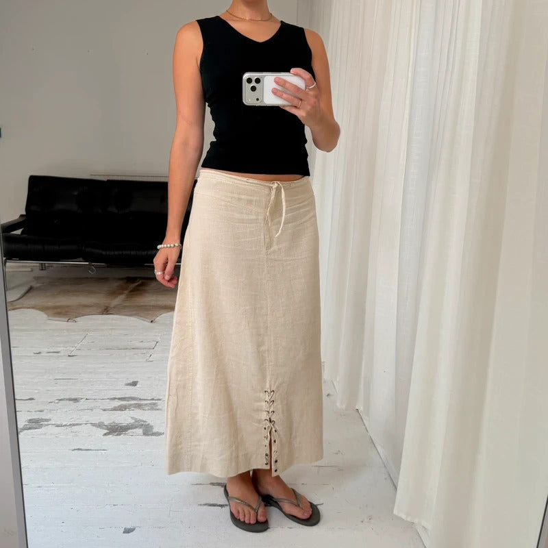 1990s Natural Linen Maxi Skirt