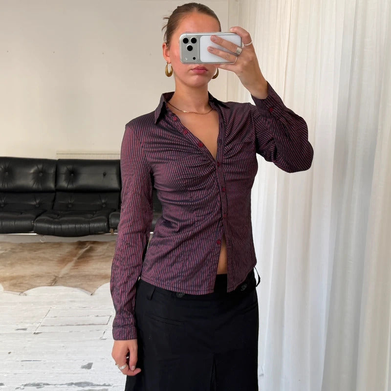 1990s Ruched Stripe Shirt