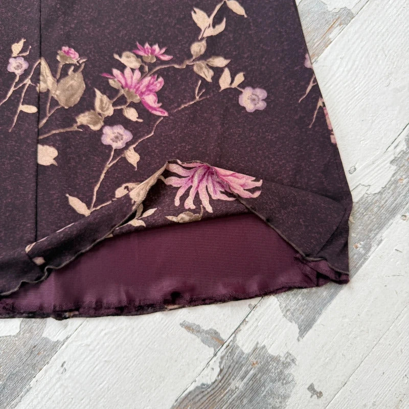 Purple Floral Mesh Midi Skirt