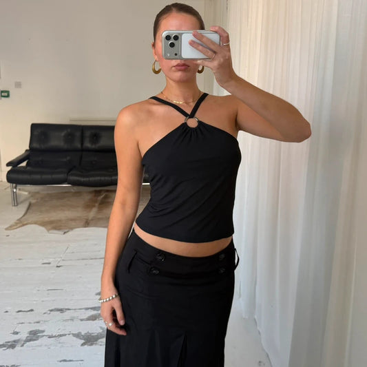 1990s Minimal Black O-Ring Halter Top