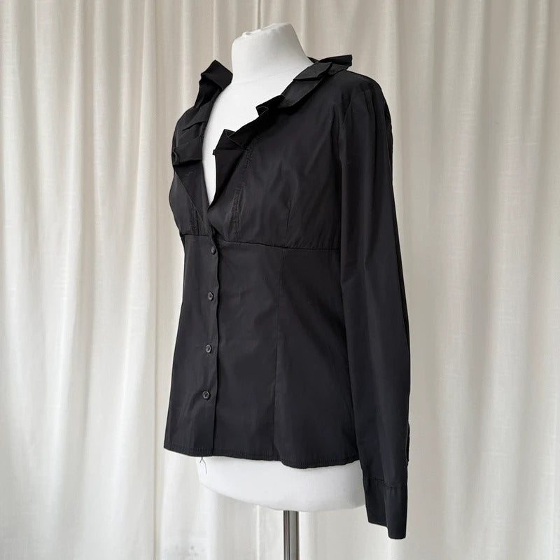 Black Tailored Ruffle Shirt