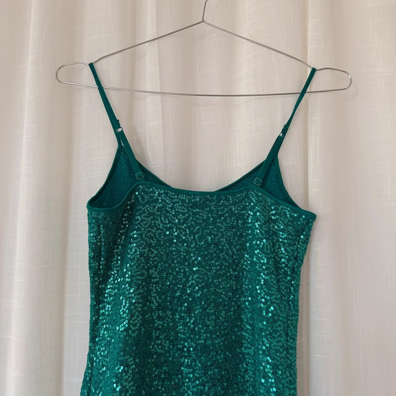 2000s Turquoise Sequin Cami Vest Top